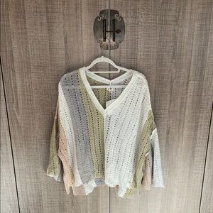 POL Striped V-Neck Knit Sweater